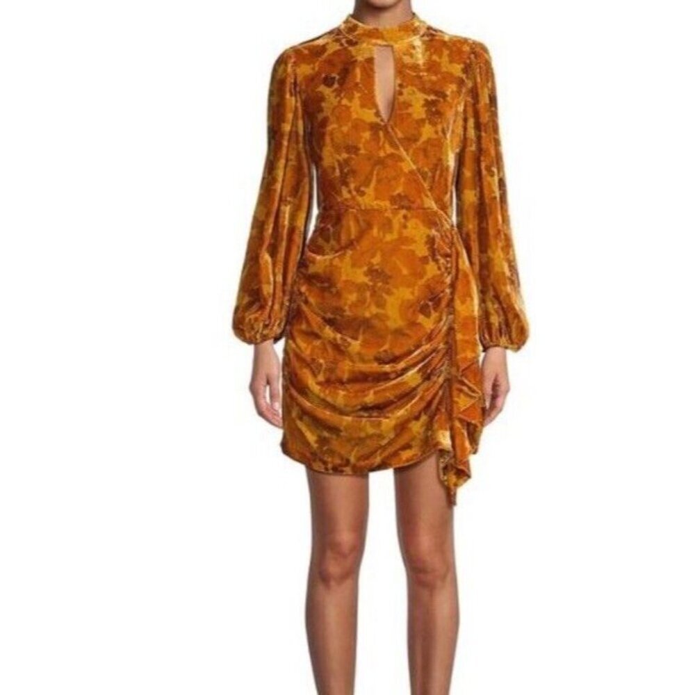 Rhode Dress Sz 0 Zadie Velvet Mini Fall Foliage Wheat Yellow Orange Luxury Boho